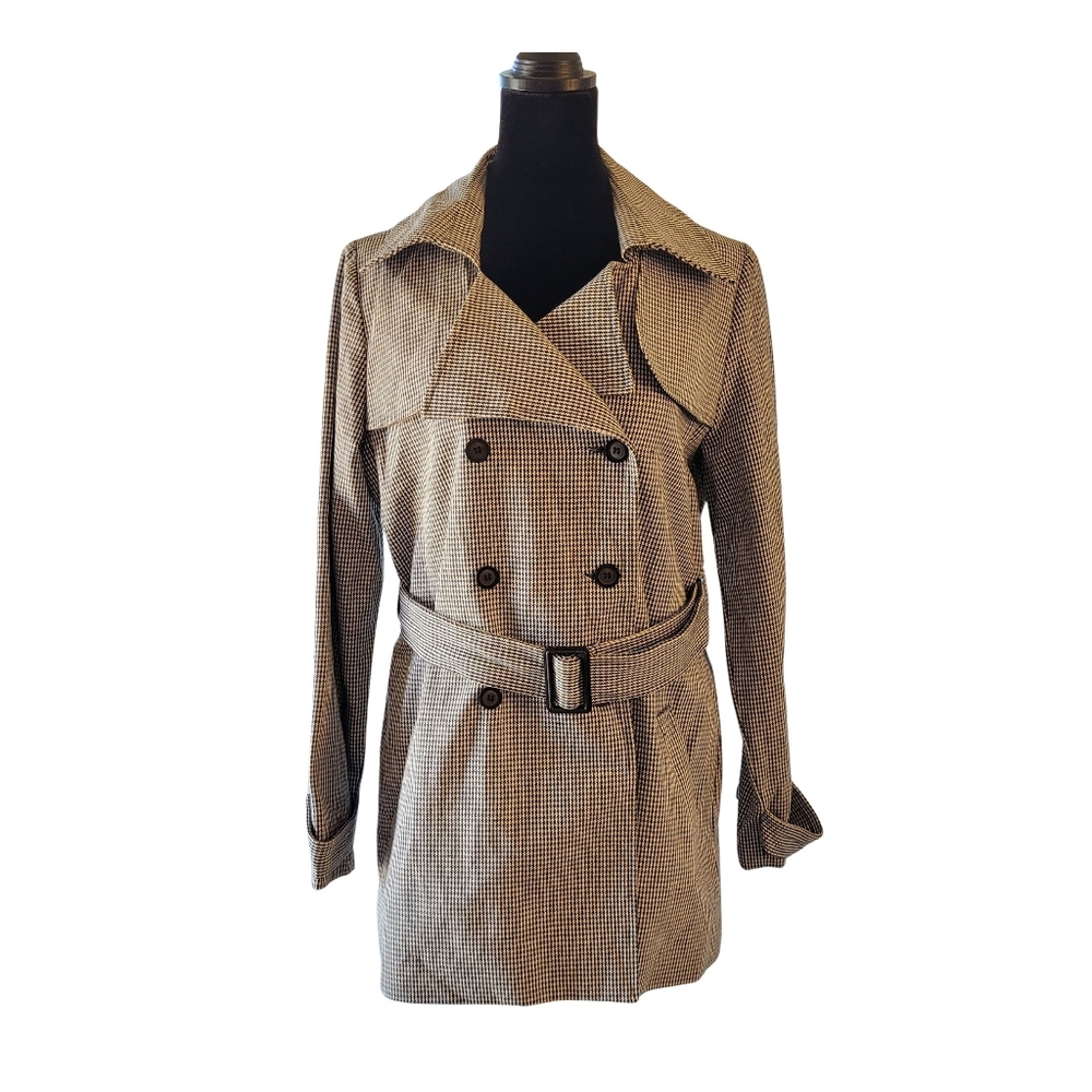 Black and White Houndstooth Trench Coat with Belt